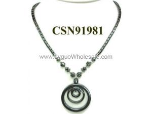 Hematite Circle Pendant Beads Stone Chain Choker Fashion Women Necklace